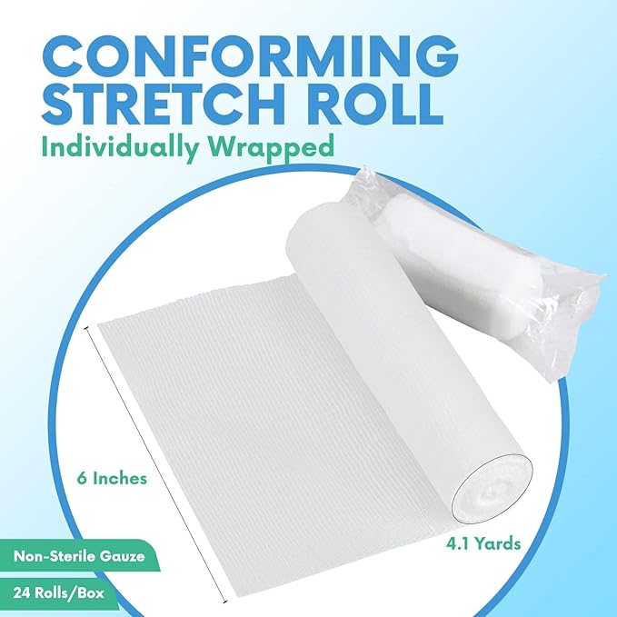 HEALQU Premium Gauze Rolls - 2' x 4.1 Yards - 24 Rolls, Individually Wrapped Conforming Stretch Gauze Bandage - Super Soft Woven Stretch Bandages for Primary Wound Dressing Support