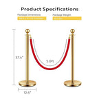VIVOHOME Stainless Steel Stanchion Post Queue 4PCS Pole w/ 2 Red Velvet Ropes, Crowd Control Barriers w/Fillable Base for High-end Venues, Museums, Party Supplies (4 Pieces, Golden)