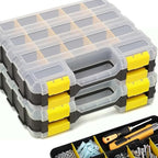 Andalus Tools Organizer Box, Small Parts Storage 34-Compartment Double-Sided Portable Hardware Organizer Removable Plastic Dividers for Screws, Nuts, Bolts, Nails – Yellow (2 Pack, 12.5" x 10.5" x 3")