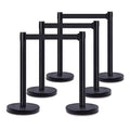 DuraSteel Black Crowd Control Barriers Stanchions with Retractable Belts - Metal Stanchion Posts w/ 6.5ft Black Retractable Barrier Belt Ropes - Queue VIP Safety Line Dividers - Set of 6 Stantions