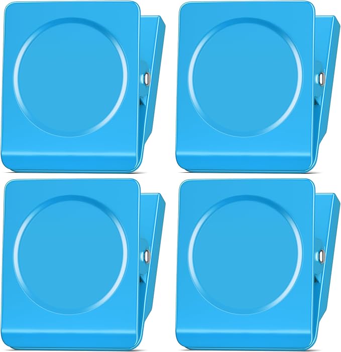 FINDMAG 4 Pack Extra Large Magnetic Clips, 2.2inch Magnetic Christmas Light Clips Heavy Duty, Strong Magnets for School, Kitchen, Locker Accessories, Fridge (Blue)