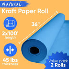 36" x 1200" (100 ft) Dark Blue Kraft Paper Roll (Value Pack of 2), 45 lbs Thickness, Made in USA Colored Kraft Paper for School, Bulletin Board - Odorless, Non-Toxic, Safe for Kids