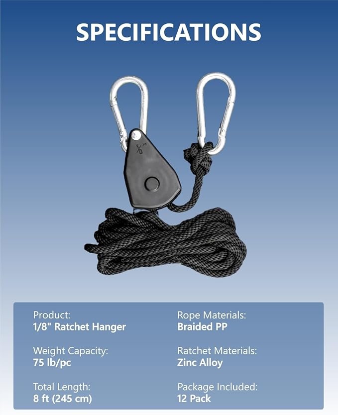 1/8" Retractable Tie Down Straps: 12 Pack of Heavy Duty Rope Hangers - Functional Equipment for Indoor or Outdoor