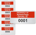 XpressTags 1" x 2" Custom Asset Tags with Consecutive/Serial Number, Fixed Inventory Asset Labels, Brushed Metalized Silver Polyester Stickers - Pack Sizes 100 to 5000, Made in USA