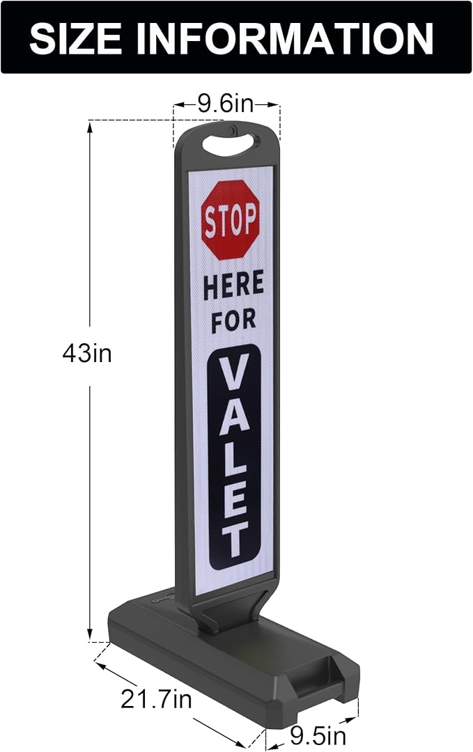 OrangeStar 2-Pack Valet Parking Signs - Double-Sided Reflective Parking Lot Signs with Water-Filled Base, Heavy-Duty Traffic Control for Hotels, Restaurants & Events, White