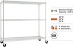 Trinity Basics 3-Tier Adjustable Wire Shelving with Wheels for Kitchen Organization, Garage Storage, Laundry Room, NSF Certified, 600 to 1350 Pound Capacity, 60” by 24” by 54”, EcoStorage Chrome