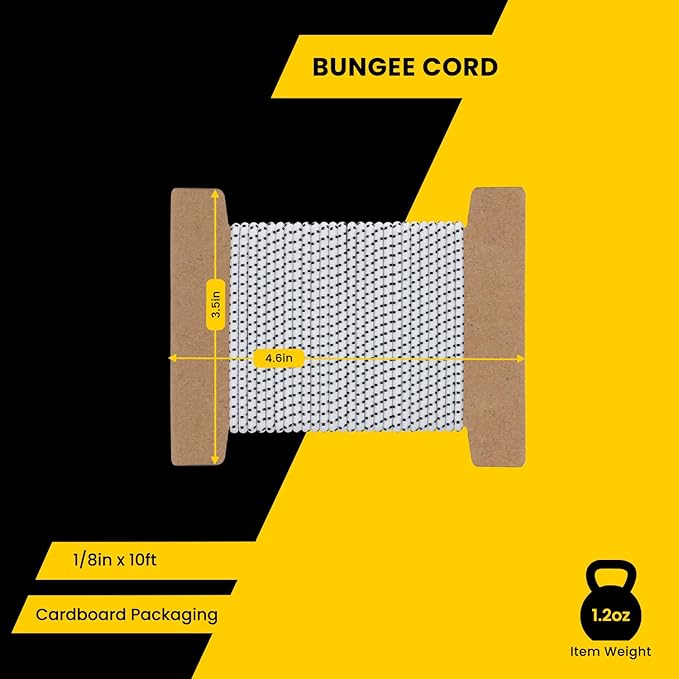 Bungee Cord Elastic Shock Cord 1/8" x 10' Bungee Rope for DIY, Tie Downs, Kayak and Outdoor - White&Black