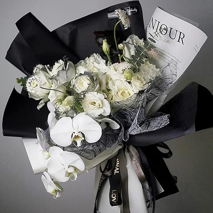 FWSA WRAPS Korean Gray Flower Wrapping Paper Bouquet Thickened Fresh Flowers Packing Material Waterproof Florist Supplies (Color 4 (Elegant Grey))