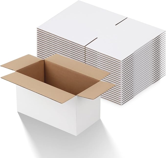 Calenzana 11x6x6 Shipping Boxes Set of 25, Corrugated Cardboard Box for Mailing Small Business Packing Gifts, White