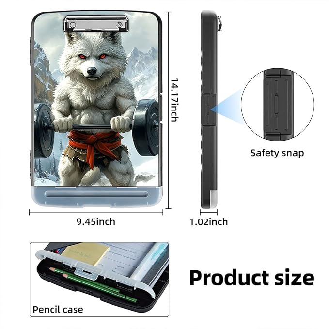 Clipboard with Storage Box & Pen Holder,Heavy Duty Clip Boards 8.5x11 for Nursing,High Capacity,School & Office Supplies,Wolf Fitness