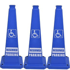 BESEA Reserved Parking Cone 3 Pack, 28" No Parking Sign Cone with Weighted Base, Blue 4-Sided “ Reserved Parking” Warning Cone for Driveways Business Parking Lots Garages Indoor/Outdoor