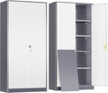 Crownland 72" Metal Storage Cabinet, Lockable Garage Cabinets, High Office Storage Cabinet with Adjustable Shelves for Garage, Home Office, Classroom, Pantry, File(Grey White-Narrow Size)