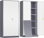 Crownland 72" Metal Storage Cabinet, Lockable Garage Cabinets, High Office Storage Cabinet with Adjustable Shelves for Garage, Home Office, Classroom, Pantry, File(Grey White-Narrow Size)