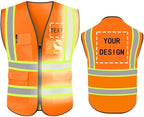 YOWESHOP High Reflective Visibility Safety Vest Custom Your Logo Safety Workwear with Reflective Strips and Front Zipper