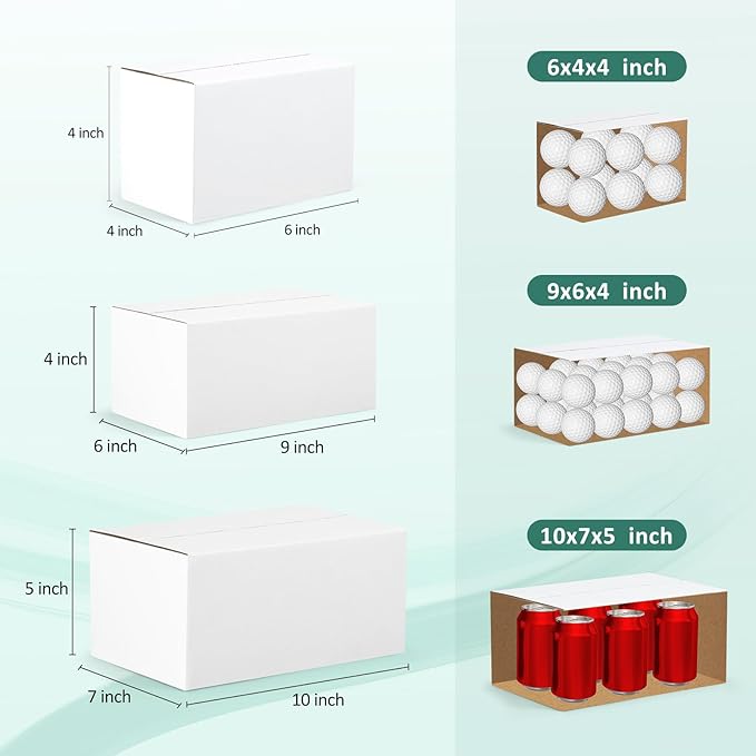 Eupako 30 Pack Small Shipping Boxes Assorted Sizes, White Corrugated Box Mailers, Cardboard Boxes for Packaging Small Business, Mailing, 6x4x4 & 9x6x4 & 10x7x5 10 PCS Each Small Boxes