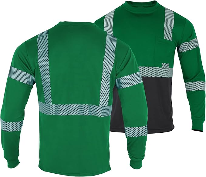 FONIRRA Safety Shirts for Men High Visibility Reflective ANSI Class 2 Hi Vis Construction Work T Shirts Long Sleeve