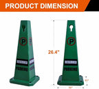 26.5" Caution Cones, 4-Sided Visible Safety Signs with Heavy Rubber Base, Warning for Slip & Fall Prevention, Indoor/Outdoor Use (8, Reserved Parking-Green, 26.5 inch)
