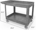 550LBS Utility Cart, 2-Tier 46x25 Inch Utility Cart with Wheels,Heavy Duty Service Cart-Lipped Shelves,Ergonomic Storage Handle and Swivel Wheels for Warehouse, Garage, Cleaning,Gray