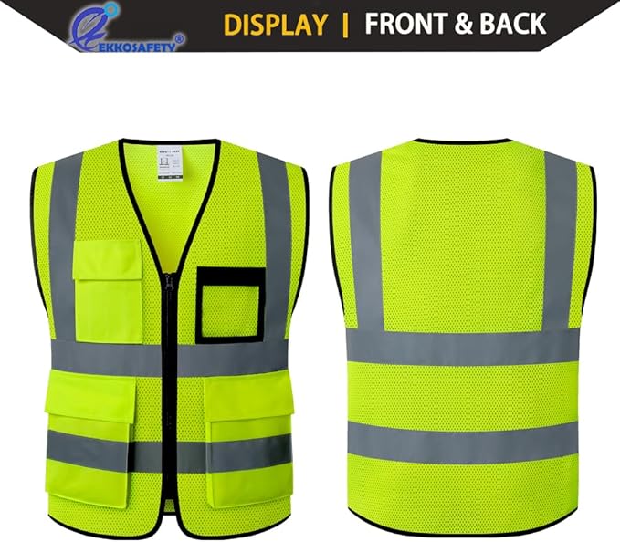 Hi Vis Reflective Safety Vest for Men Women Mesh Class 2 High Visibility Vest with Pockets,Meets ANSI/ISEA Standards(EK170-Mesh-Yellow-L)