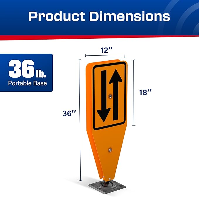 Impact Recovery - Work Zone Opposing Traffic Lane Divider - Road Signs for Work Zone Safety - Arrow Sign - Construction Safety - Traffic Control Street Signs