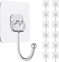 ZESLMG Large Adhesive Hooks for Hanging Wall, 12 Pack Self Sticky Hooks Heavy Duty 22lb Clear, Removable Shower Hook No Damage for Towel Key Coat Wreath Picture Outdoor Bathroom Kitchen, Waterproof