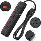 CCCEI Metal Power Strip Individual Switches 6 Outlets, Heavy Duty Power Strip 20Amp Surge Protector for Appliances, 6FT Extension Cord Strip, 1200J Surge Protector 20A 125V 2500W.