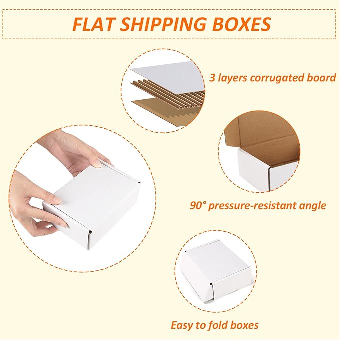 HORLIMER 6x4x2 inches Shipping Boxes Set of 75, White Corrugated Cardboard Box Literature Mailer