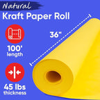 USA Made 36" x 1200" Yellow Kraft Paper Roll, 45 lbs Thickness, American Quality Colored Kraft Paper for School, Poster Arts, Crafts, Bulletin Board - Odorless, Non-Toxic, Safe for Kids
