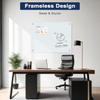 Magnetic Glass Whiteboard, 4' x 3' Glass Dry Erase Board for Wall, 48" x 36" Large Frameless White Board with 1 Marker Tray and 3 Magnets for Office, Home, Classroom - Normal White