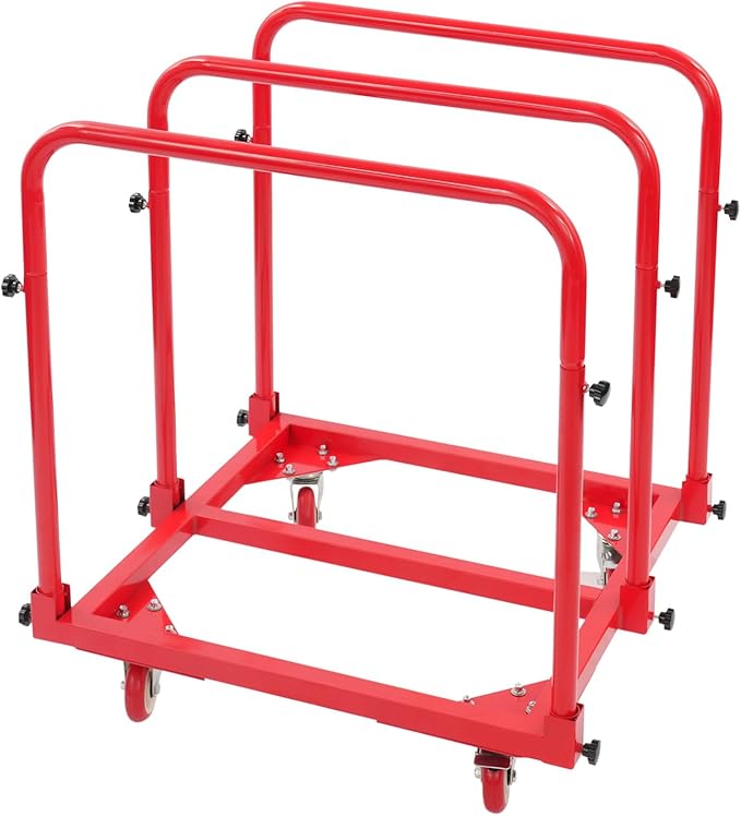 Undercat Steel Panel Truck, Heavy Duty Lumber Drywall Dolly, 1400lbs Platform Truck with 4 Swivel Casters, Flatbed Cart with 3 Side Handrails & Bottom Crossbar for Warehouse, Garage, Home, Red