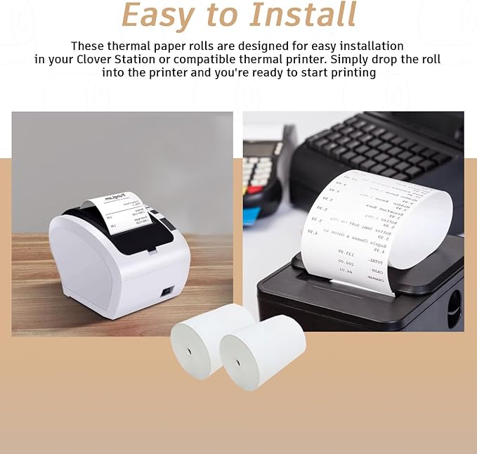 BAM POS 3 1/8" x 190' Thermal Receipt Paper Rolls For Most POS Systems and Receipt Printers, Compatible With Clover Station, Square Station, Toast Station, TM-T88, TSP Series (30 Rolls)