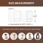 4 Panels Full Metal Freestanding Dog Gates with Door, 80” W x 32” H Folding Pet Gate Fence with Support Feet for Indoor,Stairs, Hallways and Doorways(White)