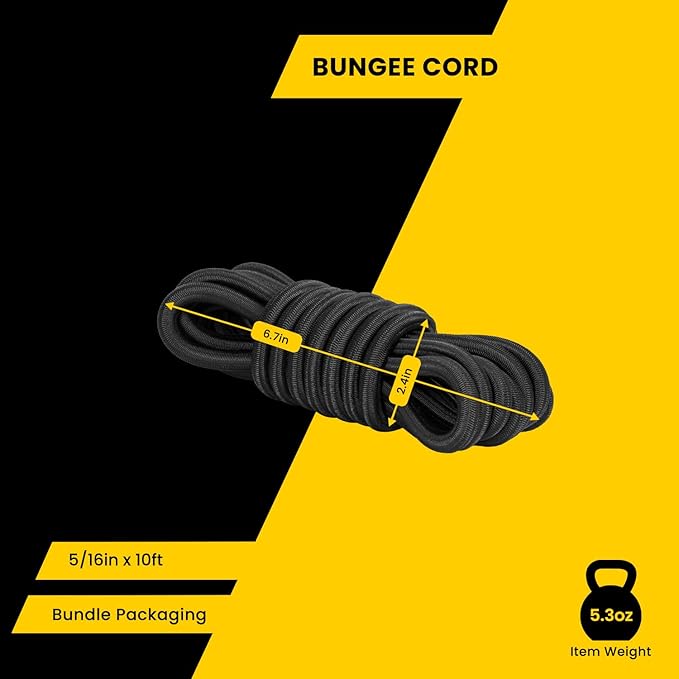 Bungee Cord Elastic Shock Cord 5/16" x 10' Bungee Rope for DIY, Tie Downs, Kayak and Outdoor - Black