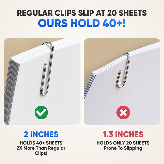 Large Paper Clips, Zomilla 1000pcs 2 Inches Jumbo Paper Clips Silver, Smooth Recyclable Large Paperclips for Office Home School, Stainless Steel Rustproof & Durable Big Paperclip