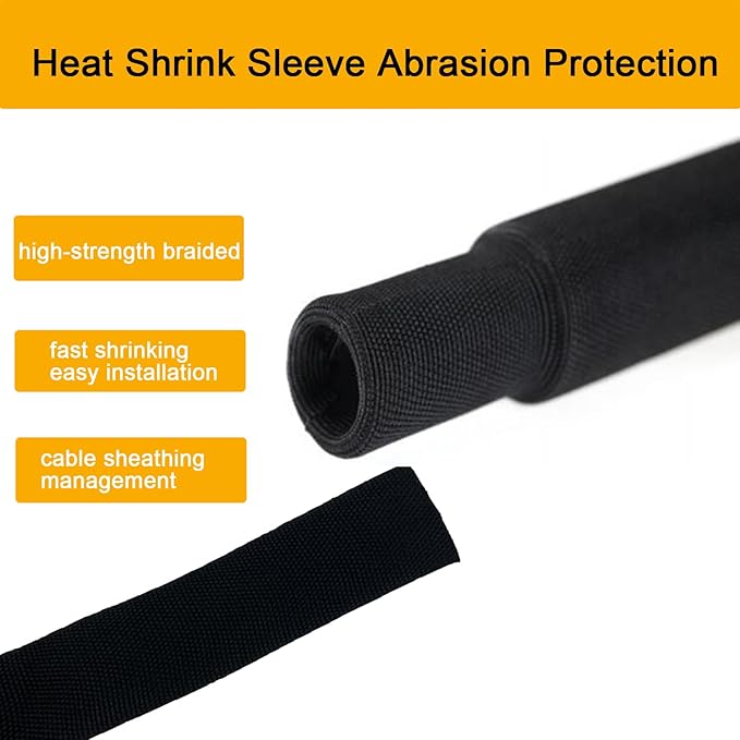 Heat Shrink Braided Sleeving 2:1 Shrinkable Fabric Cable Sheathing Wire Tubing Management Abrasion Protectors Flexibility 5/8" ID-30FT