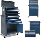 13-Drawer Rolling Tool Chest with Double Door, Extra Large Storage Cabinets with Tool Box, 2-in-1 Detachable Design, 600 lbs Capacity with Lockable Wheels for Garage, Mechanic & Home Use (Blue＆Grey)