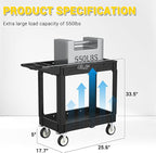 Heavy Service Utility Cart on Wheels,Tool Cart on Wheels, Service Cart for Garage, Warehouse, Workshop, Office, Cleaning (Black-40.6 inch)