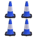 4 Pack 12 Inch Blue PVC Traffic Cones Black Base, Sport Training Cones for Soccer Drills, Kids Outdoor Play, Indoor Gym Activities (4, Blue, 12 Inch)