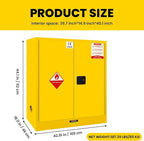 60 Gallon Yellow Flammable Storage Cabinet, Fireproof Steel Chemical Storage Locker with Adjustable Shelves, for Flammable Liquids, Industrial Use, Free Returns!
