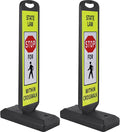 2 Pack 43" x 9.6" inch Double Sided Pedestrian Crosswalk Sign, 21.8" x 9.6" x 4" Durable HDPE Water Filled Base, Portable High Visibility Reflective Traffic Safety Parking STOP Signs (Yellow Green-2Pack)