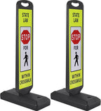 2 Pack 43" x 9.6" inch Double Sided Pedestrian Crosswalk Sign, 21.8" x 9.6" x 4" Durable HDPE Water Filled Base, Portable High Visibility Reflective Traffic Safety Parking STOP Signs (Yellow Green-2Pack)
