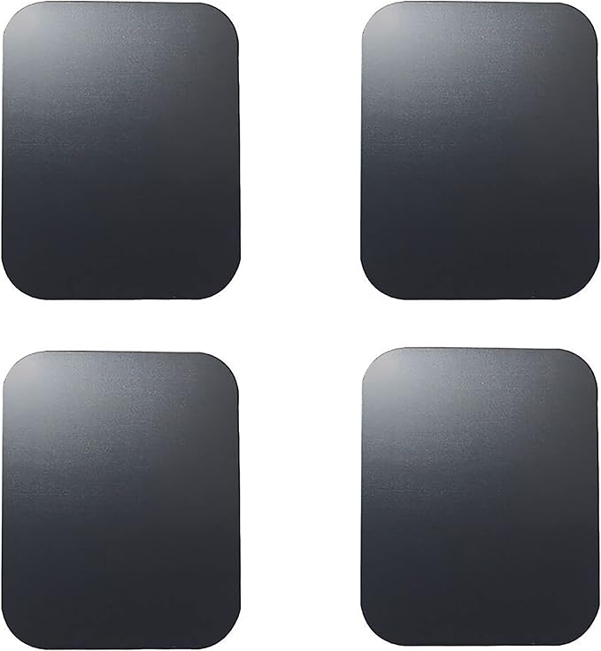 SALEX Replacement Metal Plates Set for Magnetic Car Phone Holder, Wall & Air Vent Mount, Cases, Magnets. Kit of 4 Black Rectangular Iron Discs Without Holes. 3M Adhesive Backing. Steel Sheets, 4 Pack.