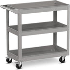 Goplus 3-Layer Service Utility Cart, Heavy Duty Unity Cart with Flat Handle, 2 Lockable Universal Wheel, 400 lbs Capacity, Rolling Tool Cart for Garage, Kitchen, Hotel, Office, Workshop Grey