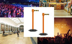 Montour Line MSR760 Set of 2 Retractable Belt Barrier Stanchion, Rubber Base, Orange Post (35 ft Blue Belt)