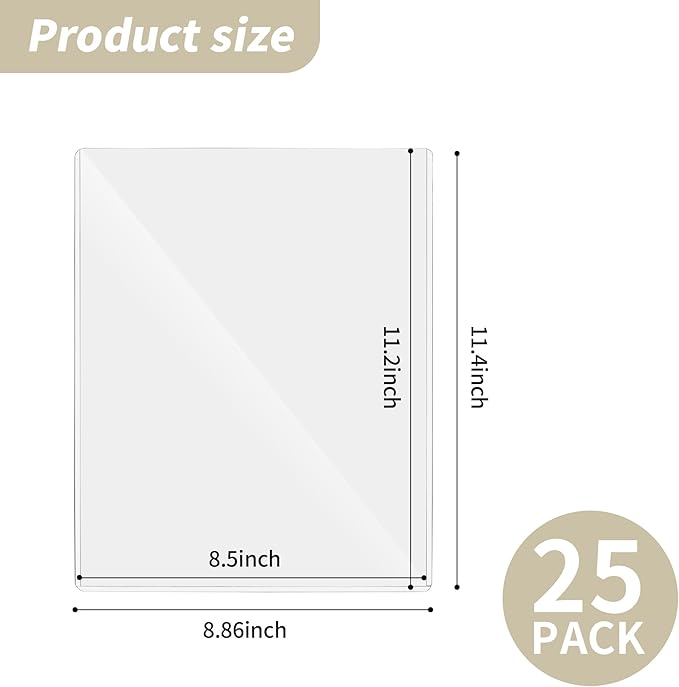 souG 25 Pack 8.5" x 11" Rigid Print Protectors, Clear Waterproof Hard Plastics Page Sheet Protectors, Paper Sleeves Photo Plastic Sleeves Hard Plastic Document Holder Birth Certificate Protector