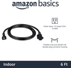 Amazon Basics Extension Cord, 13 Amps, 125V, 6 Foot, Black - Pack of 2
