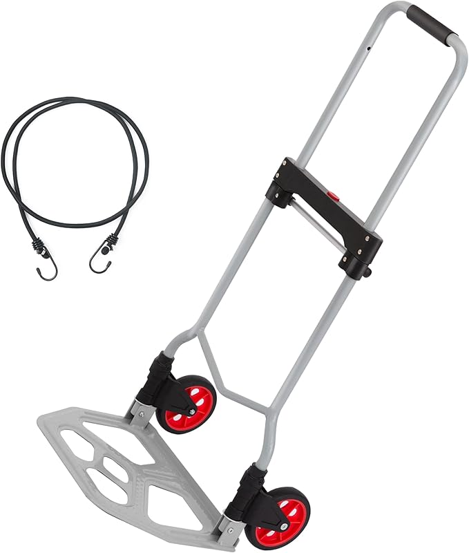 LEADALLWAY Dolly Cart Folding Hand Truck and Dolly,Steel Portable Cart with Telescoping Handle and Nylon+Rubber Wheels 220 lb Capacity