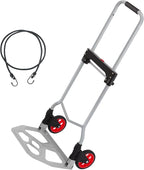 LEADALLWAY Dolly Cart Folding Hand Truck and Dolly,Steel Portable Cart with Telescoping Handle and Nylon+Rubber Wheels 220 lb Capacity