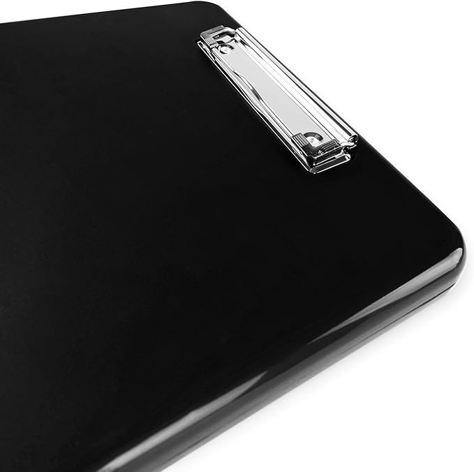 Clipboard with Storage Slim Folding for Nursing, Teachers, Coaches & Office, Plastic Heavy Duty with Pen Holder (9.5” x 13.5”) (Black)