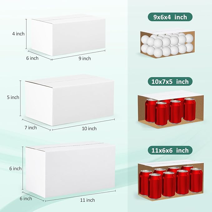 Eupako 30 Pack Small Shipping Boxes Assorted Sizes, White Corrugated Box Mailers, 9x6x4 & 10x7x5 & 11x6x6, 10 PCS Each, Cardboard Boxes for Packaging Small Business, Mailing